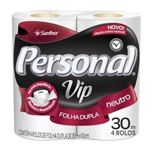 Papel Higiênico Folha Dupla Neutro Vip 30m Personal com 4 Rolos